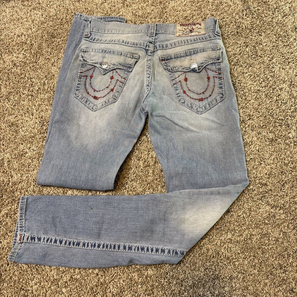 True Religion Jeans Womens Size 32 Skinny Flap Nat Light Wash Denim Stretch Y2K